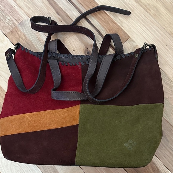 Patricia Nash Red, Orange, Green, and Brown Suede Shoulder Bag - Picture 1 of 7